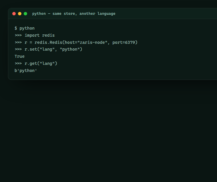 Any Language, One Store — Zaris Speaks Redis — screen 4